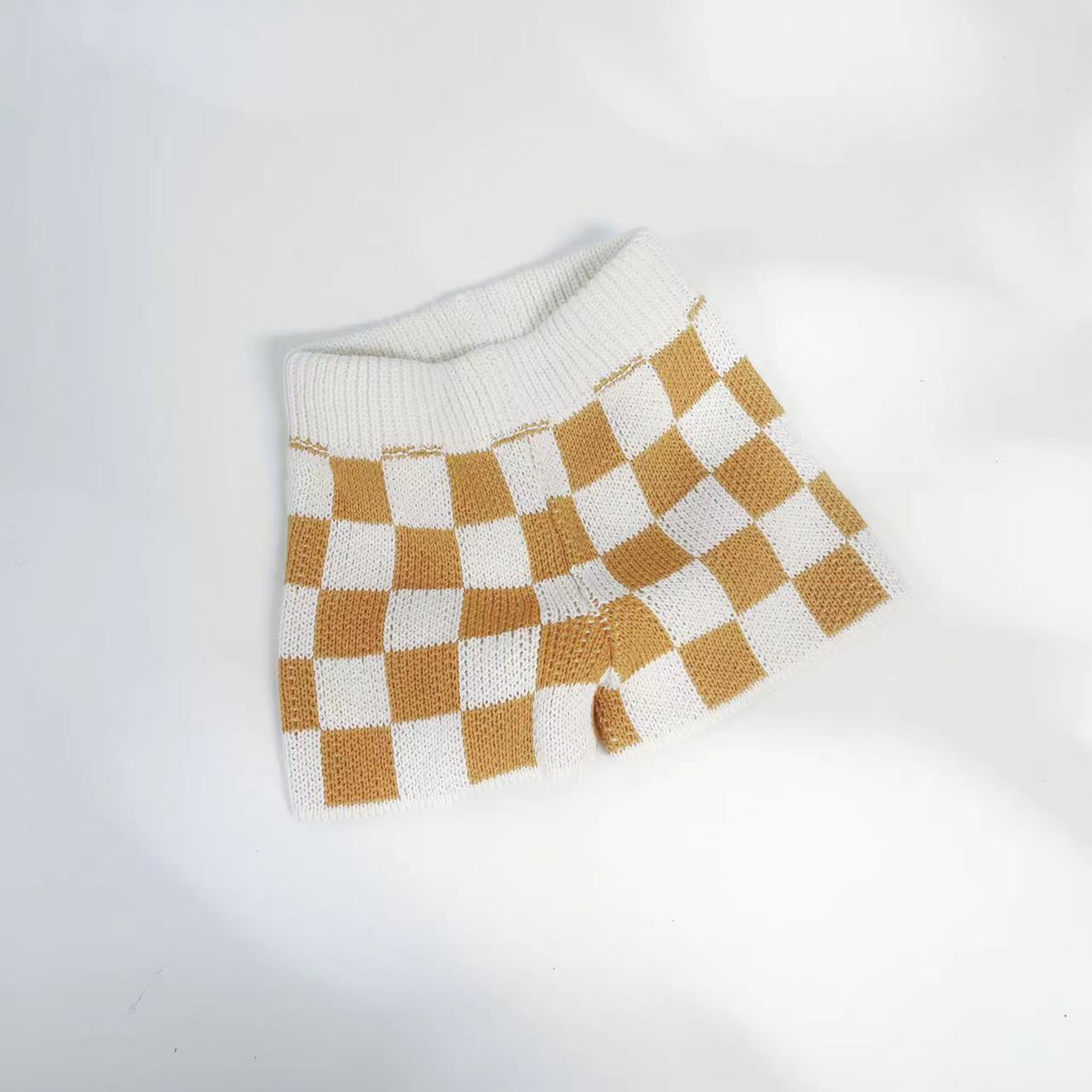 Checkered Knit Shorts - Mustard