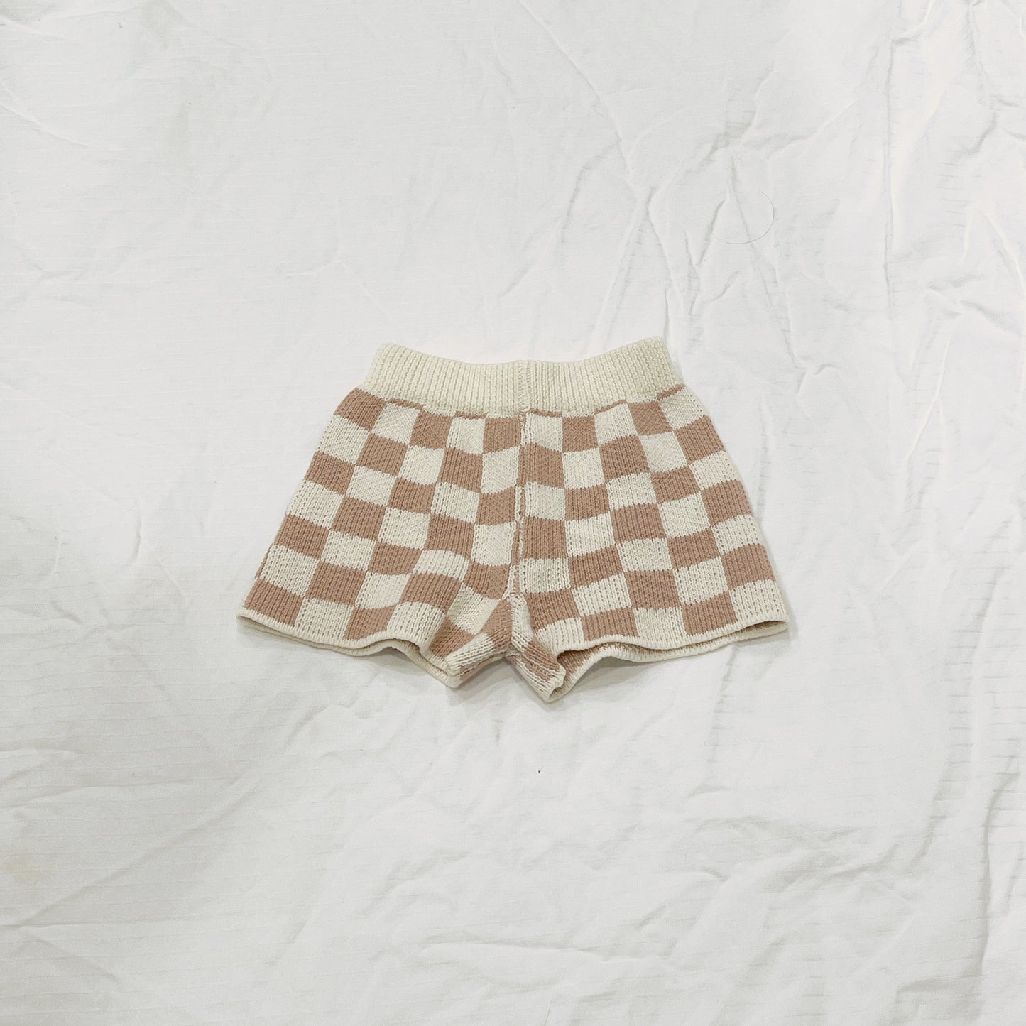 Checkered Knit Shorts - Tan