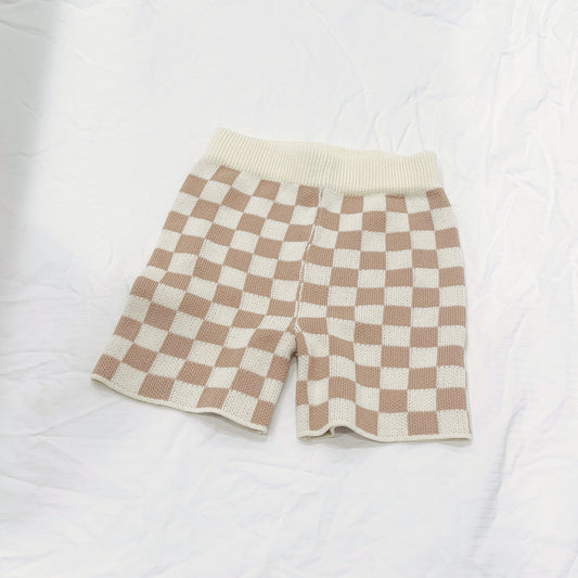 Checkered Knit Shorts (Adult) - Tan