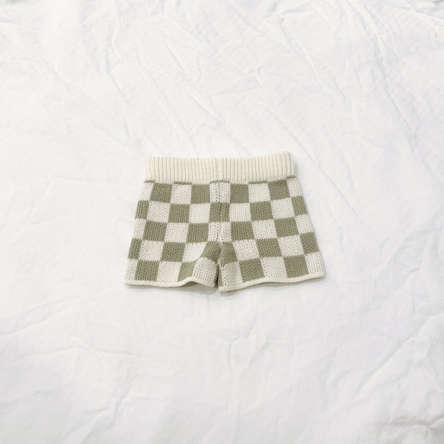 Checkered Knit Shorts - Sage