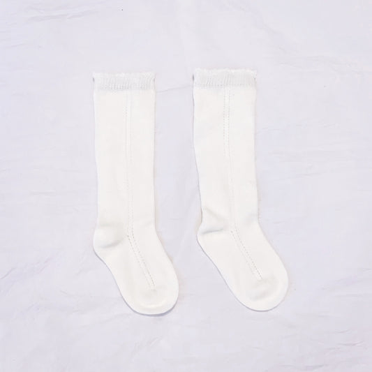Cotton Frill Knee Socks - White
